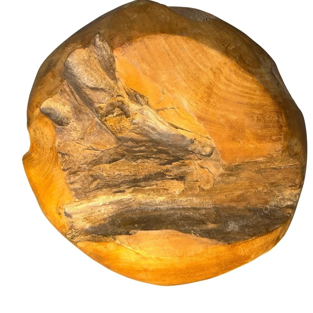 Rustic Teak Wooden‎ Bowl Live Edge Hand Carved Natural Wood Decorative Accent
